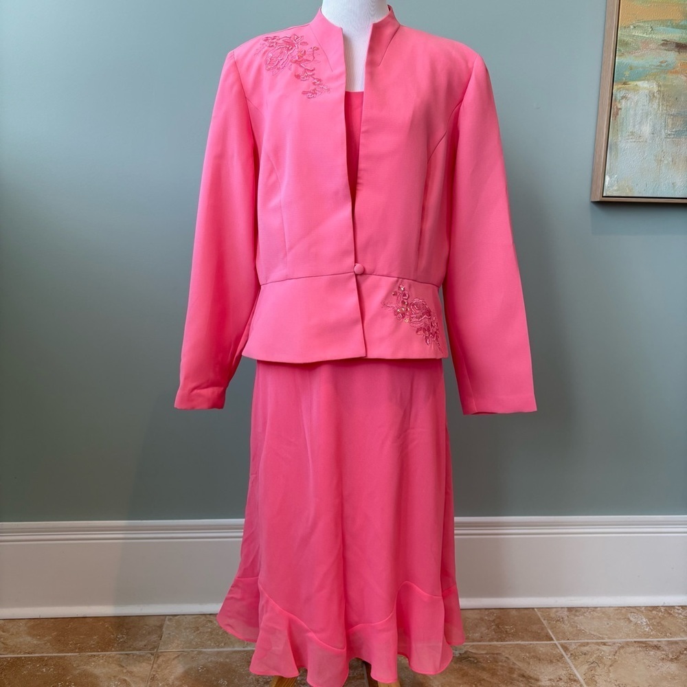 Karin Stevens Formal Wedding Ruffle Hem Midi A-Line Dress Set Sz 14